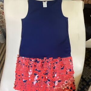 Crewcuts Navy shift dress with coral party discs Size 7